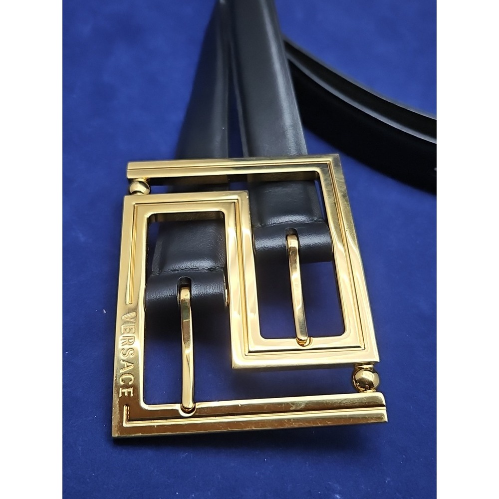 Versace Womens Leather Belt Black Double Gold Buckle DCH515.DV3T 65/26 Rare Find
